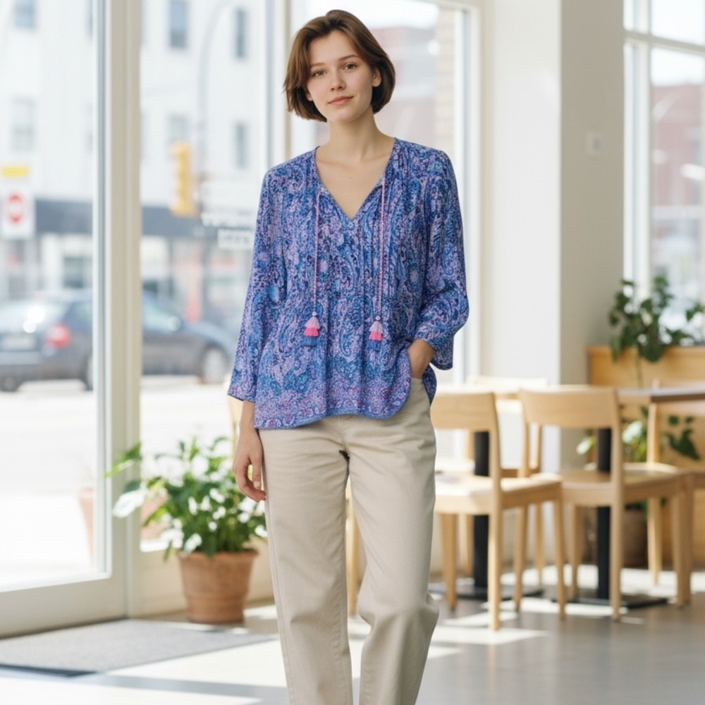 Lilly Pulitzer Blue and Pink Paisley Blouse